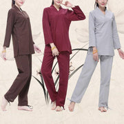 Buddha Stones Zen Practice Yoga Meditation Prayer V-neck Design Uniform Cotton Linen Clothing Women's Set Clothes BS 15