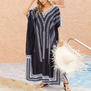 Buddha Stones V-Neck Batwing Sleeve Maxi Dress Loose Beach Cover-Up