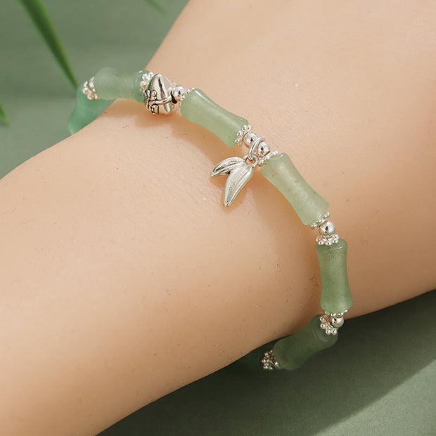 Buddha Stones Peridot White Jade Strawberry Quartz Green Aventurine Bamboo Fu Character Luck Bracelet