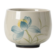 Buddha Stones Hand Painted Lotus Flower Ceramic Teacup Kung Fu Tea Cup Cup BS 7