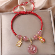 Buddha Stones Strawberry Quartz Money Bag Attract Fortune Peace Buckle Healing Braid Bracelet
