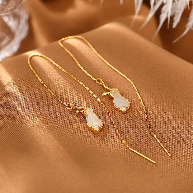 Buddha Stones 925 Sterling Silver Year of the Rabbit Hetian White Jade Happiness Drop Earrings (Extra 35% Off | USE CODE: FS35) - image 2