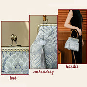 Buddha Stones Silver Lines Bamboo Handle Metal Chain Crossbody Bag Handbags Crossbody Bag&Handbags BS 5
