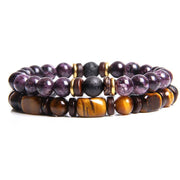 Buddha Stones 2PCS Healing Crystal Emperor Stone Tiger Eye Bead Bracelet Bracelet BS Purple Jasper