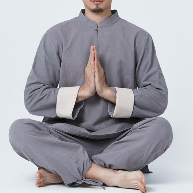 Buddha Stones Spiritual Zen Meditation Yoga Prayer Practice Cotton Linen Clothing Men's Set