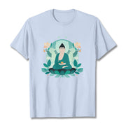 Buddha Stones Close Eyes Green Leaf Buddha Tee T-shirt T-Shirts BS LightCyan 2XL