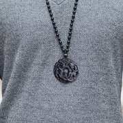 Buddha Stones Natural Black Obsidian Peace Buckle Pixiu Purification Necklace Pendant Necklaces & Pendants BS 14