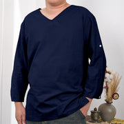 Buddha Stones Solid Color Three Quarter Sleeve Men's T-shirt Men's T-Shirts BS SteelBlue 4XL(Fit for US/UK/AU48; EU58)
