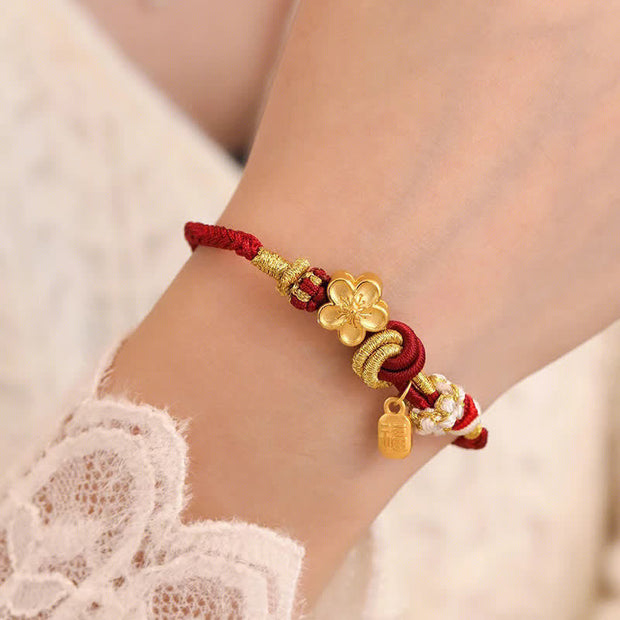 Buddha Stones Peach Blossom Happiness Charm Luck Red String Bracelet