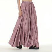 Buddha Stones Solid Color Loose Long Elastic Waist Skirt 64