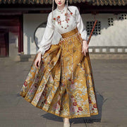 Buddha Stones Golden Flower Phoenix Embroidery Long Sleeve Shirt Top Chinese Hanfu Ming Dynasty Horse Face Skirt Mamianqun Skirt 13