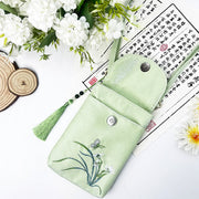 Buddha Stones Small Embroidered Flowers Crossbody Bag Shoulder Bag Double Layer Cellphone Bag Crossbody Bag BS 44