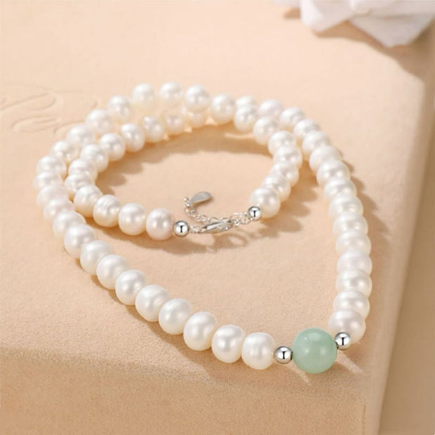Buddha Stones 925 Sterling Silver Natural Pearl Jade Healing Necklace Bracelet Earrings With Gift Box