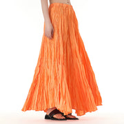 Buddha Stones Solid Color Loose Long Elastic Waist Skirt 118
