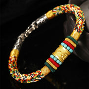 Buddha Stones Tibet 999 Gold Om Mani Padme Hum Handmade Eight Thread Peace Knot Luck Bracelet