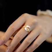 Buddha Stones Natural Tridacna Stone Moon 14K Gold Blessing Ring - image 3