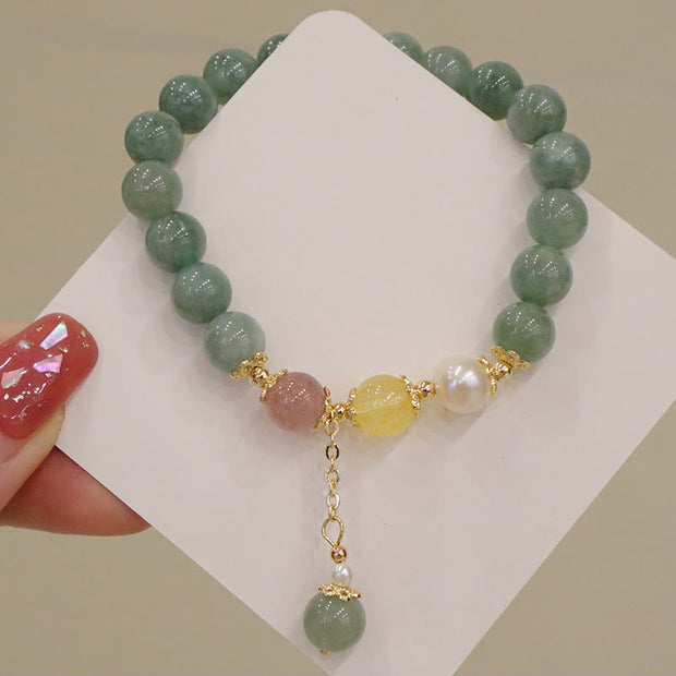 FREE Today: Inner Peace Jade Pearl Strawberry Quartz Abundance Luck Bead Charm Bracelet