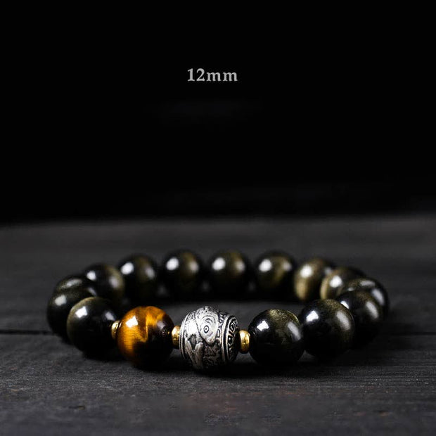 Buddha Stones To Experience a Reversal of Fortune Rainbow Obsidian Gold Sheen Obsidian Protection Bracelet Bracelet BS 12mm Gold Sheen Obsidian