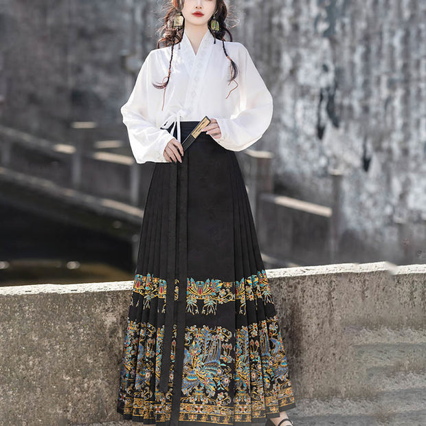 Buddha Stones Short Long Sleeve Shirt Top Chinese Hanfu Ming Dynasty Horse Face Skirt Mamianqun Skirt