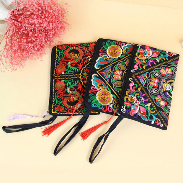 Buddha Stones Dragon Butterfly Cosmos Flower Embroidery Wallet Shopping Purse Purse BS 30