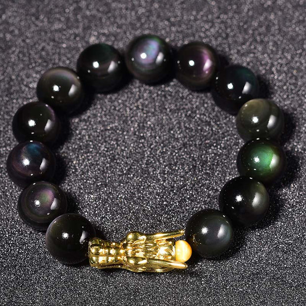 FengShui Lucky Dragon Rainbow Obsidian Bracelet