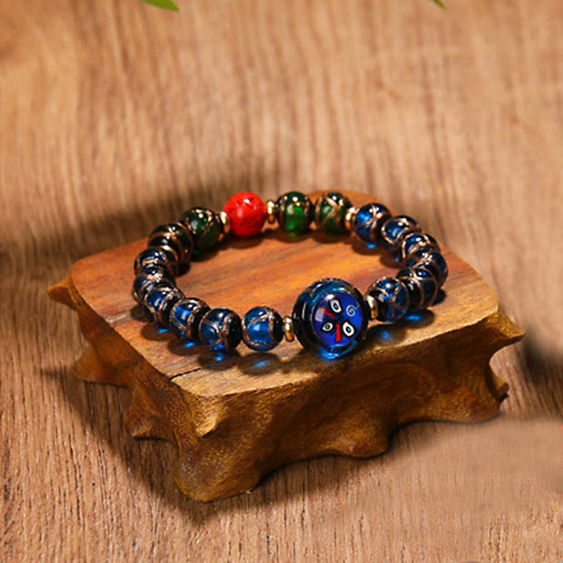 Buddha Stones Tibetan Five God of Wealth Thangka Liuli Glass Bead Chinese Zodiac Protection Bracelet (Extra 35% Off | USE CODE: FS35) - Blue God of Wealth(Rat/Pig) - 10mm - image 2