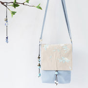 Buddha Stones Handmade Embroidered Plum Flowers Canvas Crossbody Bag Shoulder Bag Handbag