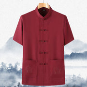 Buddha Stones Good Luck Character Tang Suit Hanfu Traditional Uniform Short Sleeve Top Pants Clothing Men's Set 16
