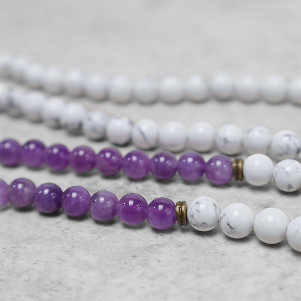 Buddha Stones 108 Mala Beads Amethyst White Turquoise OM Healing Meditation Energy Bracelet Bracelet BS 4