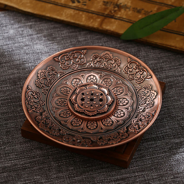 Buddha Stones Lotus Dragon Phoenix Eight Auspicious Symbols Zinc Alloy Incense Stick Holder Healing Incense Burner Decoration (Extra 35% Off | USE CODE: FS35) - Auspicious Lotus Brown(With Nine Incense Stick Hole) - image 6