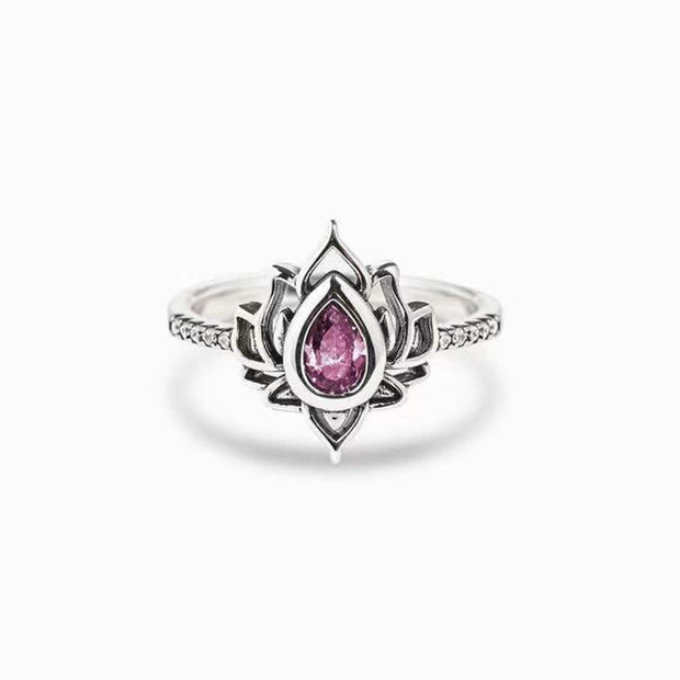 Buddha Stones Sterling Silver Lotus Zircon Blessing Protection Ring Ring BS 12