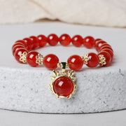 Buddha Stones Year of the Dragon Red Agate Jade Peace Buckle Fu Character Success Bracelet Bracelet BS Red Agate Dragon(Wrist Circumference 14-16cm)