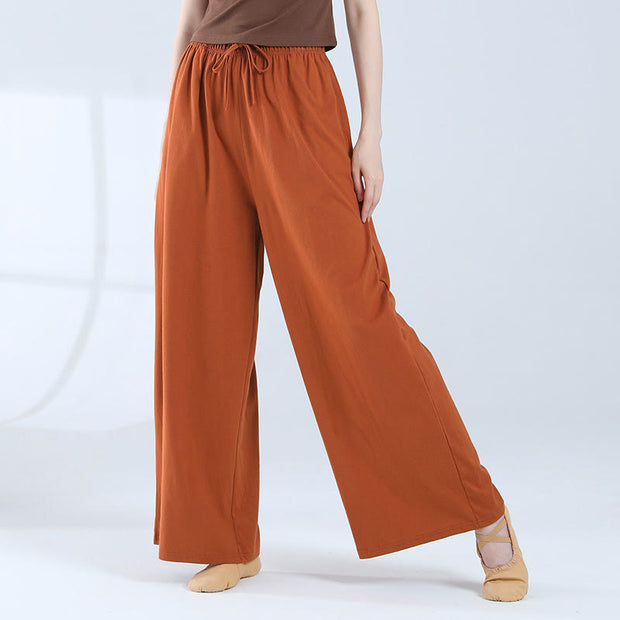 Buddha Stones Loose Cotton Drawstring Wide Leg Pants For Yoga Dance With Pockets Wide Leg Pants BS 31