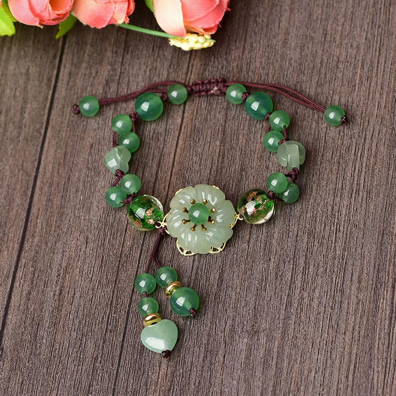 Buddha Stones Natural Green Jade Luck Dangling Flower Bracelet ...