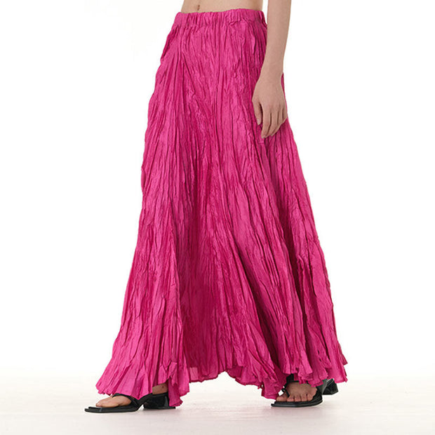 Buddha Stones Solid Color Loose Long Elastic Waist Skirt 97