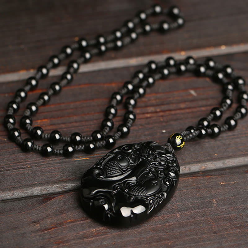 Buddha Stones Black Obsidian Koi Fish Bead Rope Fulfilment