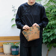 Buddha Stones Vintage Bamboo Magpie Peony Butterfly Large Capacity Shoulder Bag Handbag Shoulder Bag BS 6