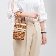 Buddha Stones Hand-woven Bucket Portable Wooden Beads Handbag Handbags BS 6