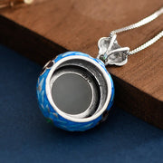 Buddha Stones 925 Sterling Silver Blue Enamel Round Hetian Jade Luck Necklace Pendant Ring Set Bracelet Necklaces & Pendants BS 4