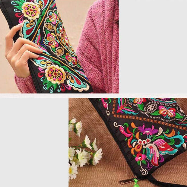 Buddha Stones Dragon Butterfly Cosmos Flower Embroidery Wallet Shopping Purse Purse BS 15