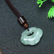 Buddha Stones Tianshan Jade Golden Silk Jade Chinese Lock Charm Abundance Necklace Pendant 1