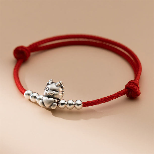 Buddha Stones Handmade 999 Sterling Silver Year of the Dragon Luck Red Bracelet