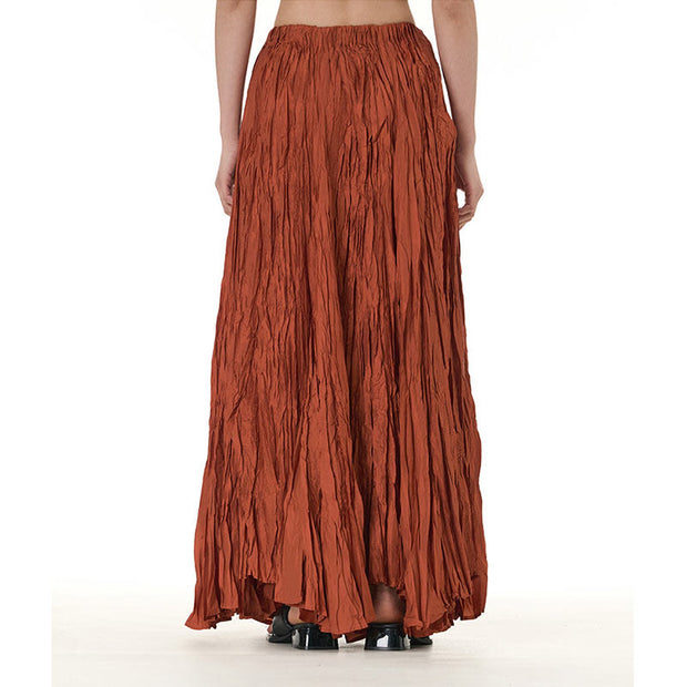 Buddha Stones Solid Color Loose Long Elastic Waist Skirt 104