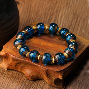 Buddha Stones Gold Swallowing Beast Family Charm Liuli Glass Bead Fortune Bracelet - Blue - Simple Version - 12mm - image 16
