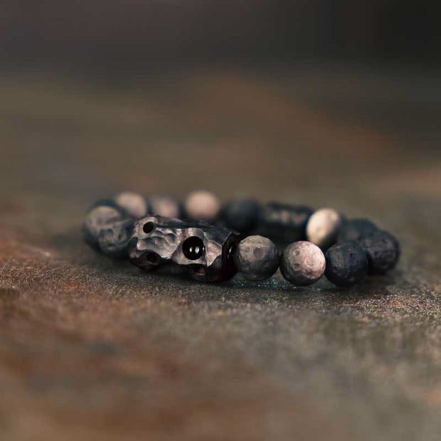 Buddha Stones Silver Sheen Obsidian Ebony Wood Soothing Bracelet Bracelet BS 18cm fit for Wrist Circumference 17-17.5cm