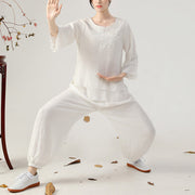 Buddha Stones 2Pcs Long Sleeve Frog-Button Meditation Prayer Zen Practice Tai Chi Uniform Clothing Women's Set Clothes BS 14