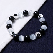Buddha Stones Black Obsidian Cat's Eye Yin Yang Purification Strength Bracelet Bracelet BS 2