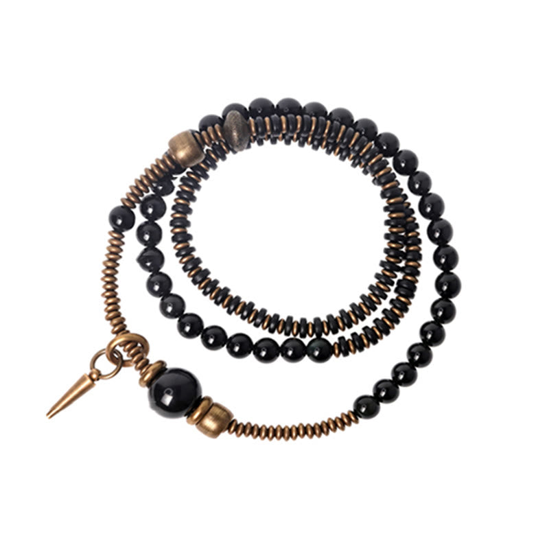 Buddha Stones Rainbow Obsidian Ebony Wood Copper Healing