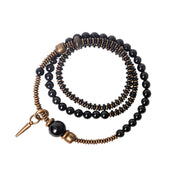 Buddha Stones Rainbow Obsidian Ebony Wood Copper Healing Triple Wrap Bracelet Bracelet BS 9