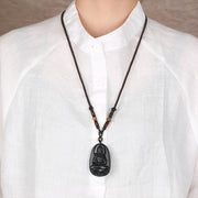 FREE Today: Eliminate Negativity Chinese Zodiac Natal Buddha Natural Black Obsidian Purification Necklace Pendant
